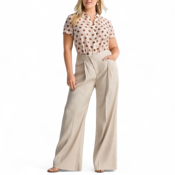 CAbi Wide Leg Traipse Trousers 6266R Size 4 in Biscotti Linen Blend - Picture 1 of 11
